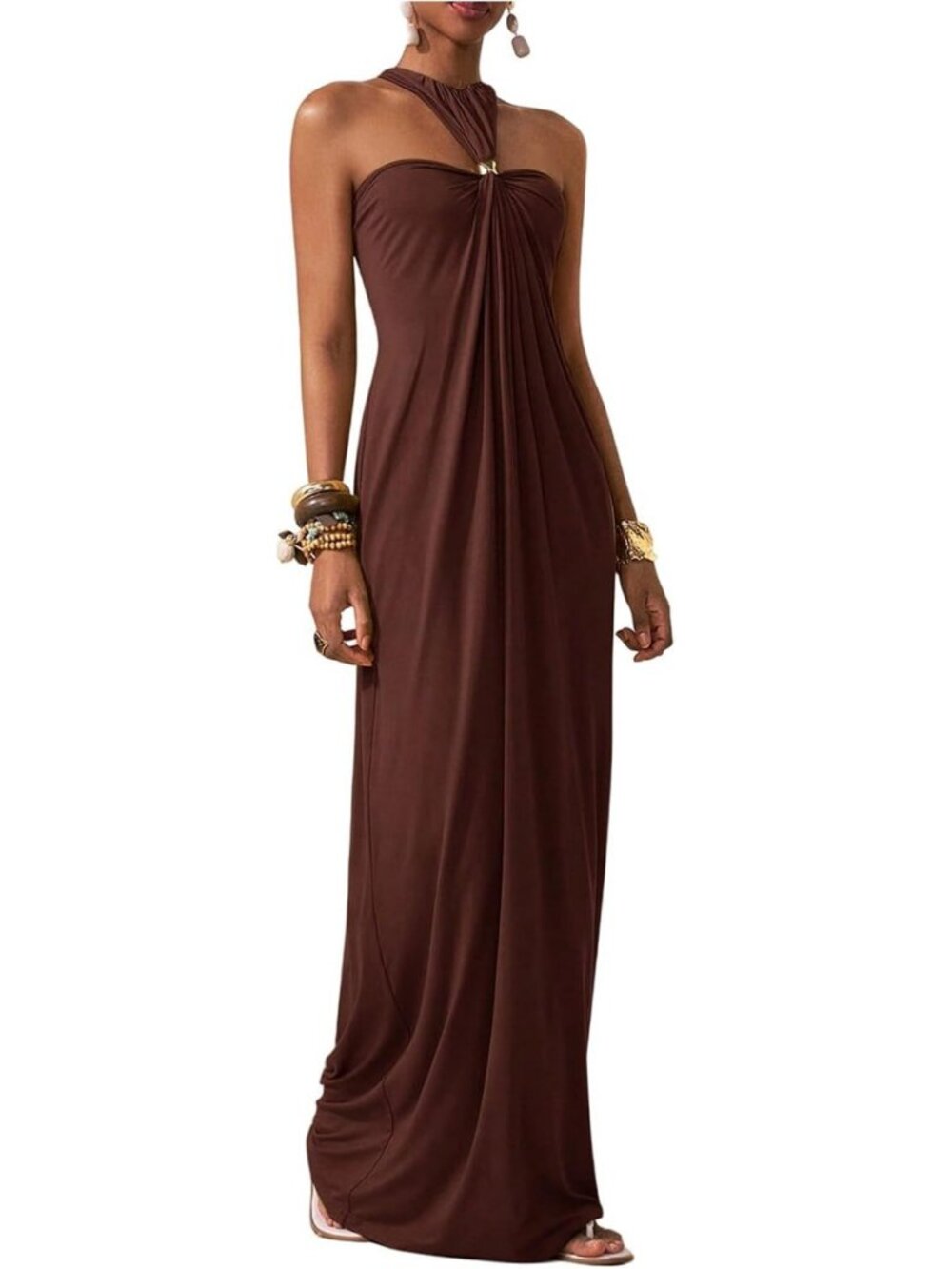 Chic Twist Halter Maxi Dress - Sleeveless Wedding Guest & Summer Party Dress